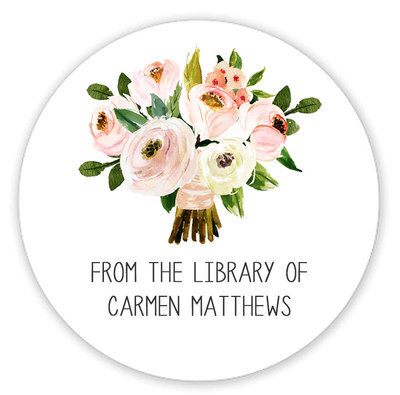 Pink Bouquet From the Library Round Stickers